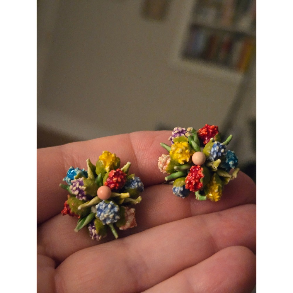 Czech Floral Porcelain Earrings Very Rare Dainty Vintage